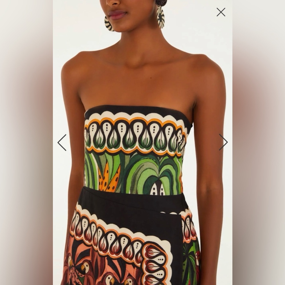 FARM Rio Strapless Dress - Black, Green, Orange - Picture 3 of 5
